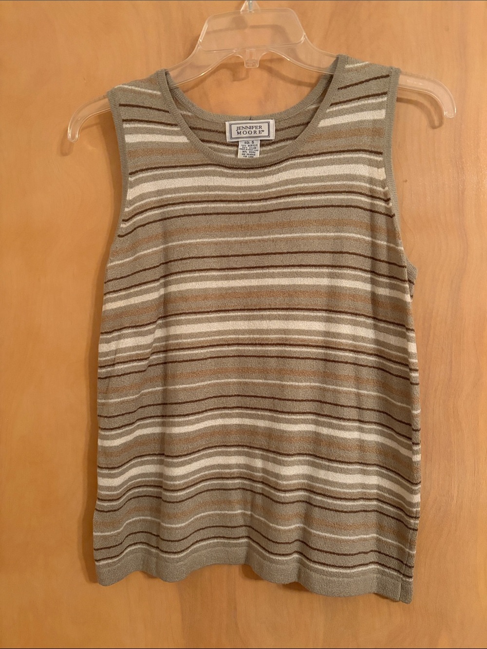 Jennifer Moore Striped Sleeveless Knit Tank in Tan, Cream & Brown